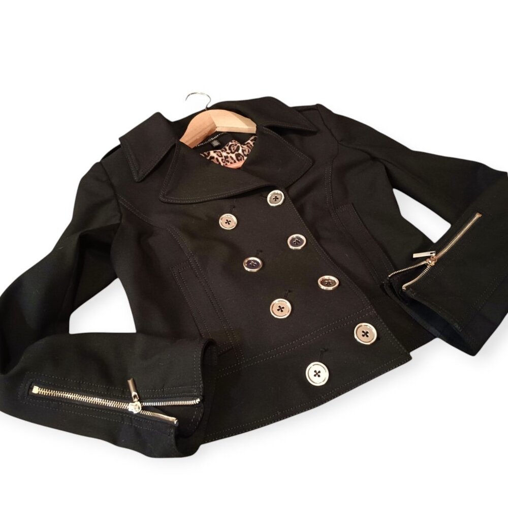 WHITE HOUSE BLACK MARKET Crop Jacket with Gold Zip Cuffs XS